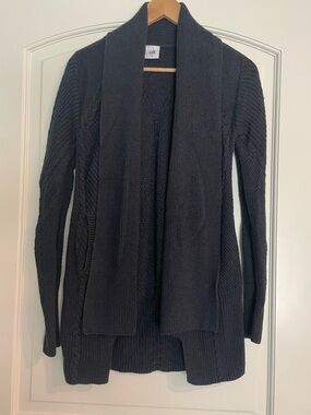 CAbi Women's Navy Solid Cable-Knit V-Neck Open Front Cardigan Sweater XS